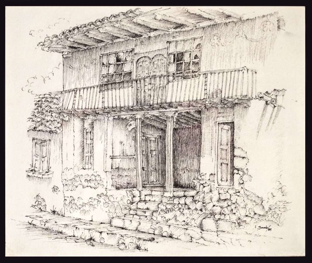 Casa antigua de Pomasqui, dibujo a tinta